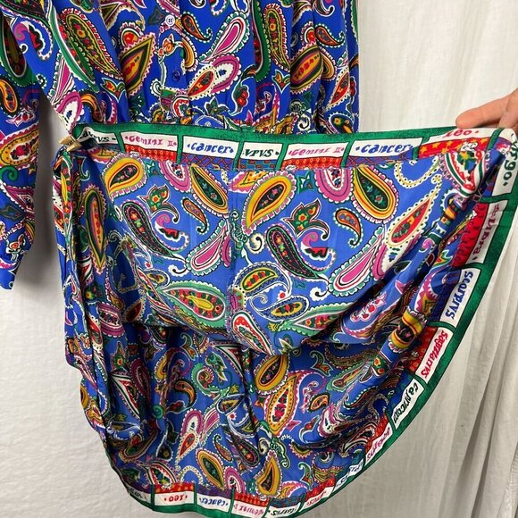 Vintage Schrader Long Sleeve Pleated Midi Dress Womens 14 Paisley Secretary 70s - Picture 9 of 16